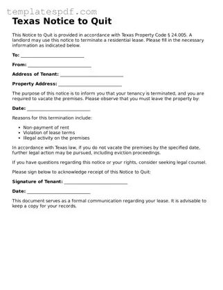 Official  Notice to Quit Form for Texas