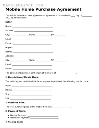Printable Mobile Home Purchase Agreement Form