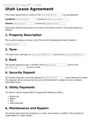 Official  Lease Agreement Form for Utah
