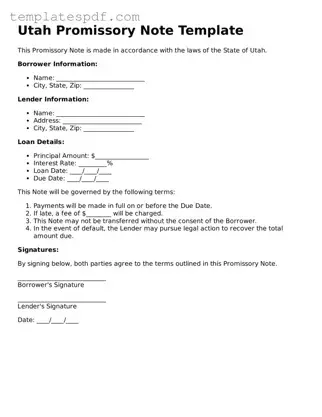 Official  Promissory Note Form for Utah