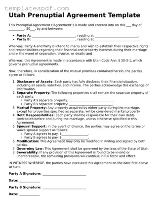 Official  Prenuptial Agreement Form for Utah