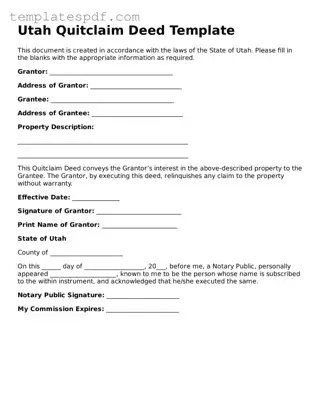 Official  Quitclaim Deed Form for Utah