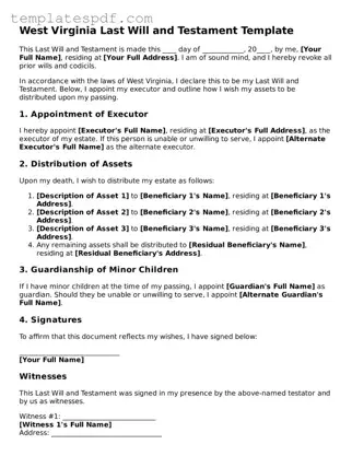 Official  Last Will and Testament Form for West Virginia