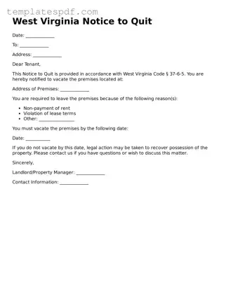 Official  Notice to Quit Form for West Virginia