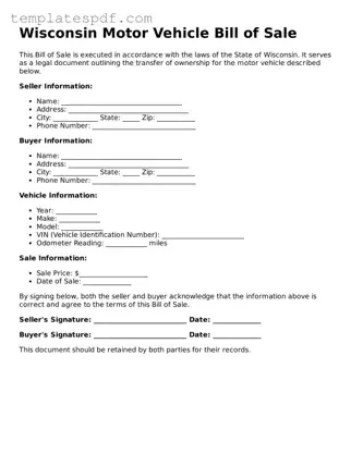 Official  Motor Vehicle Bill of Sale Form for Wisconsin