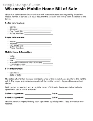 Official  Mobile Home Bill of Sale Form for Wisconsin