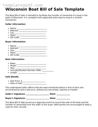 Official  Boat Bill of Sale Form for Wisconsin