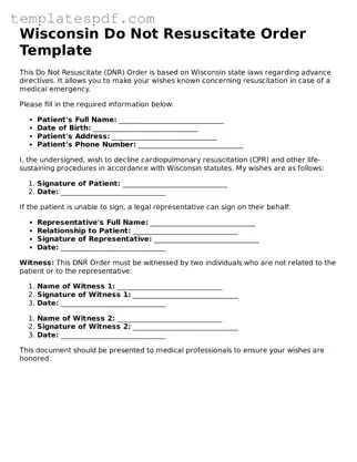 Official  Do Not Resuscitate Order Form for Wisconsin