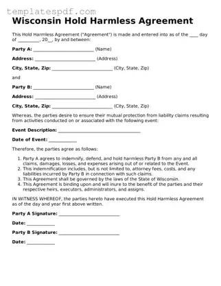 Official  Hold Harmless Agreement Form for Wisconsin