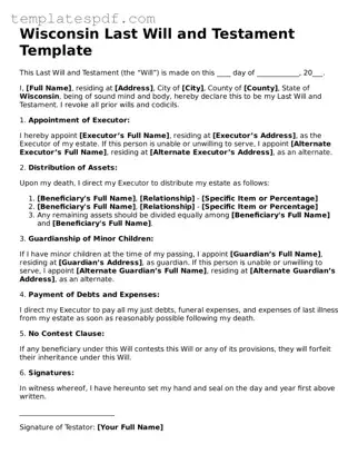 Official  Last Will and Testament Form for Wisconsin
