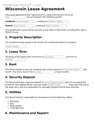 Official  Lease Agreement Form for Wisconsin