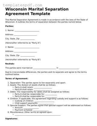 Official  Marital Separation Agreement Form for Wisconsin