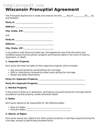 Official  Prenuptial Agreement Form for Wisconsin