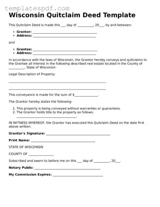Official  Quitclaim Deed Form for Wisconsin