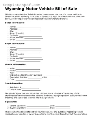 Official  Motor Vehicle Bill of Sale Form for Wyoming