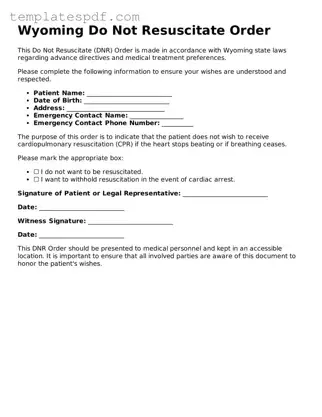 Official  Do Not Resuscitate Order Form for Wyoming