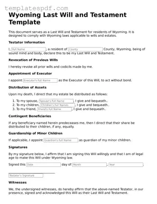 Official  Last Will and Testament Form for Wyoming