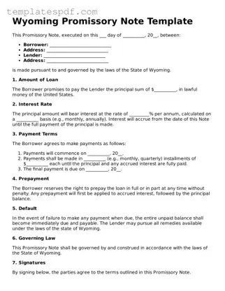 Official  Promissory Note Form for Wyoming