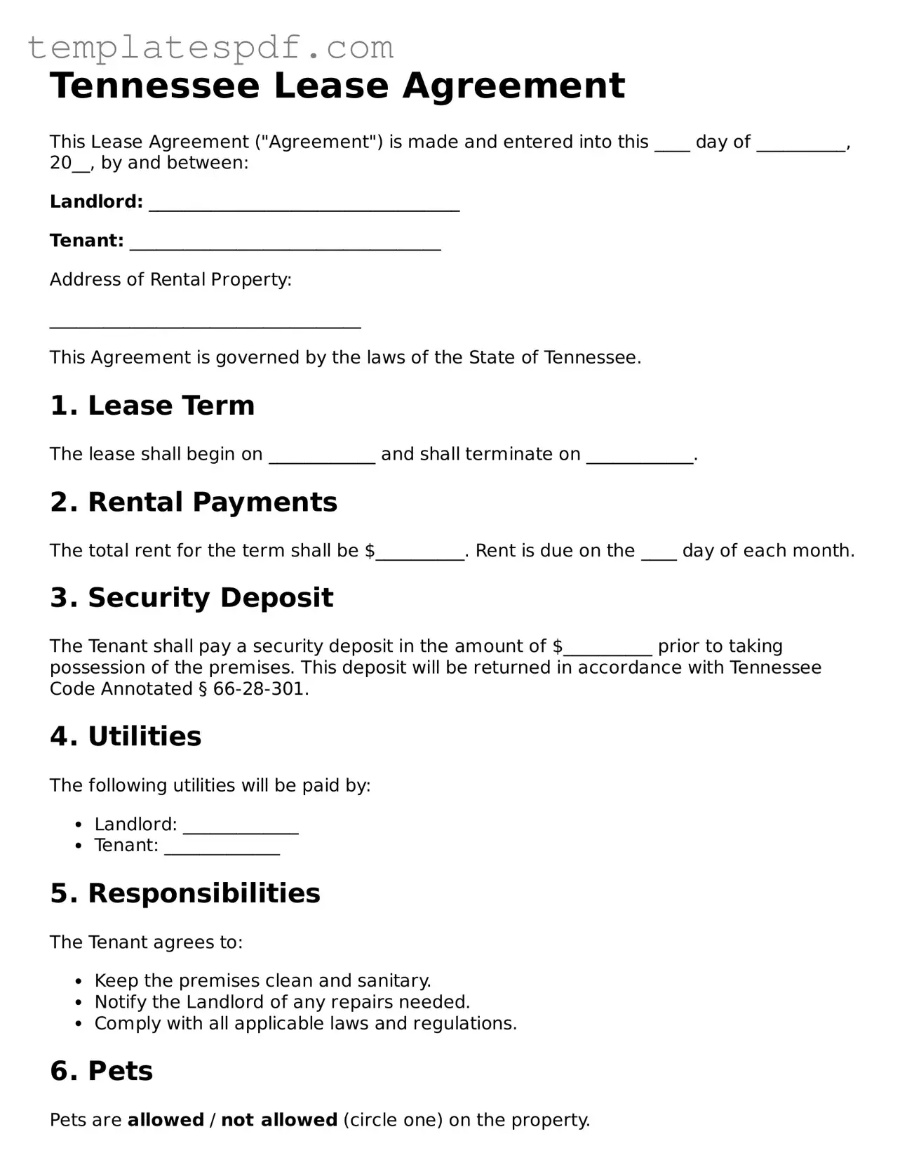 Official  Lease Agreement Form for Tennessee