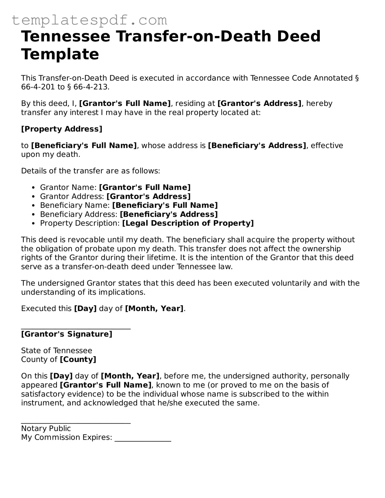 Official  Transfer-on-Death Deed Form for Tennessee