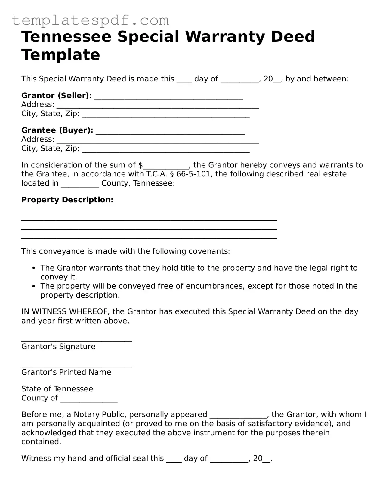 Official  Deed Form for Tennessee