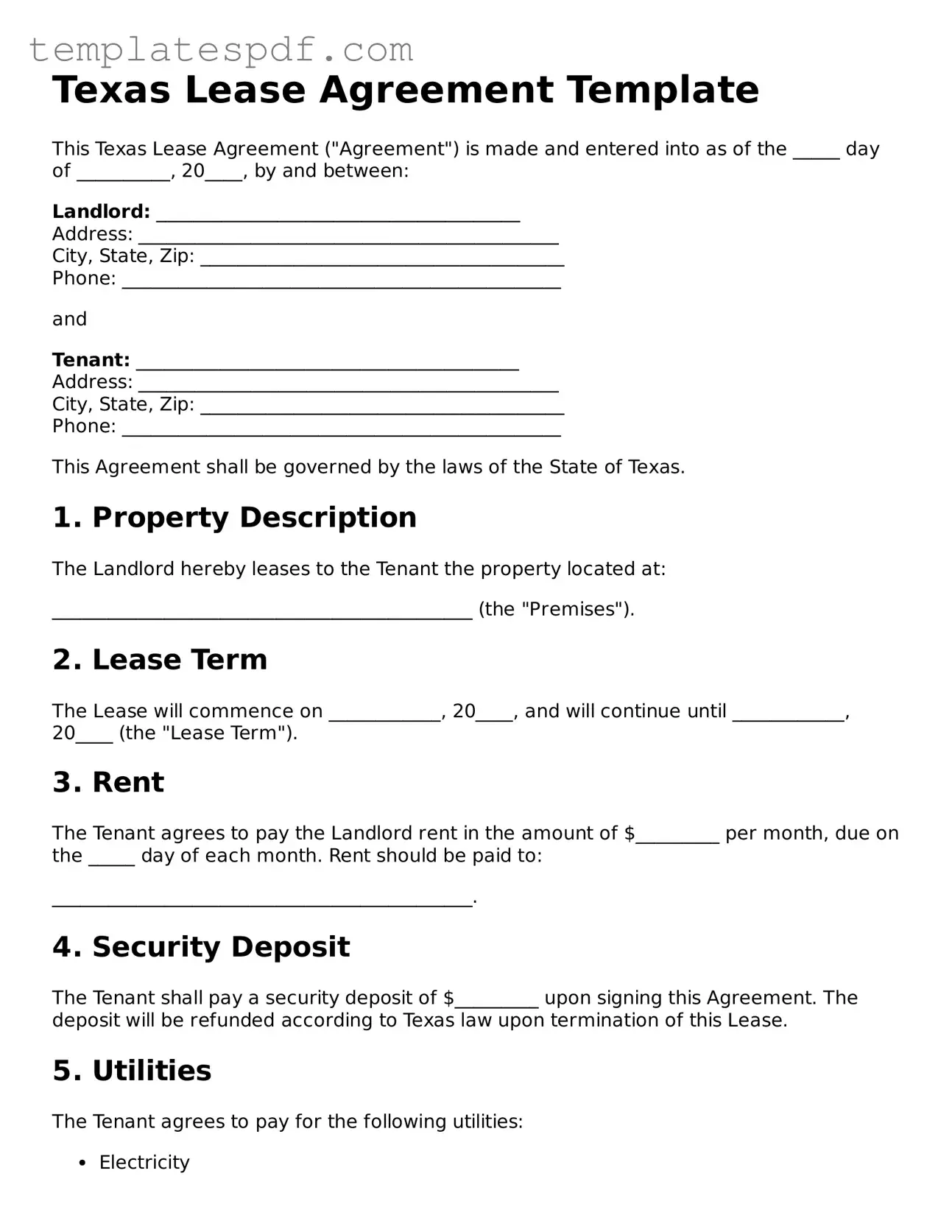 Official  Lease Agreement Form for Texas