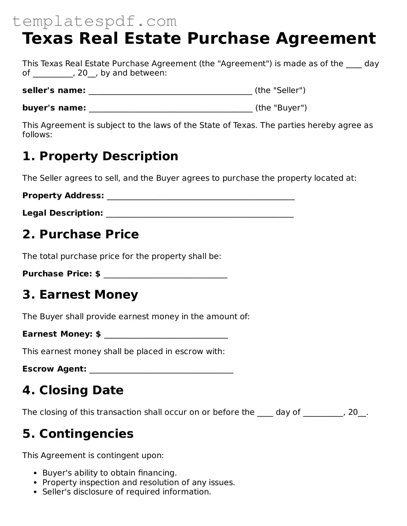 Official  Real Estate Purchase Agreement Form for Texas