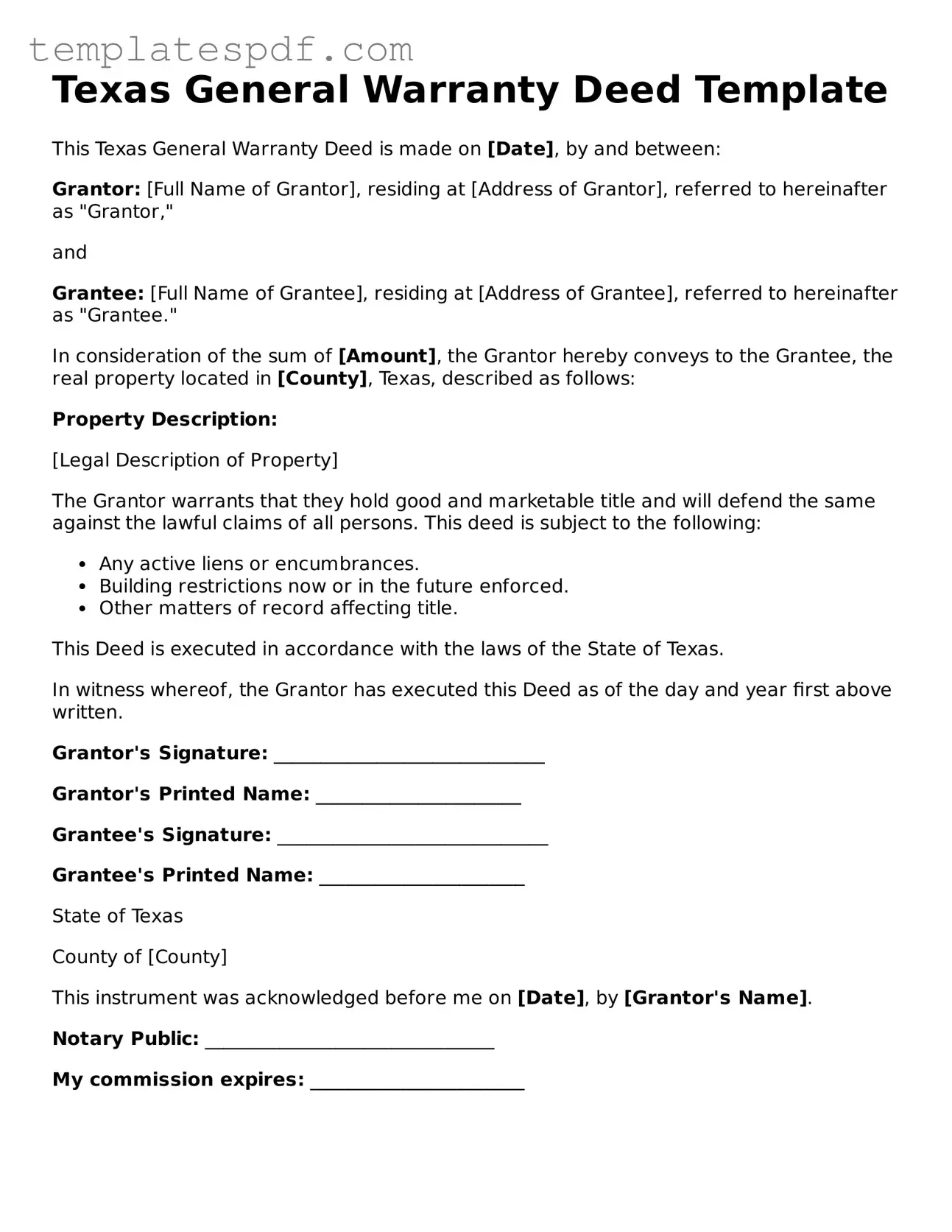 Official  Deed Form for Texas