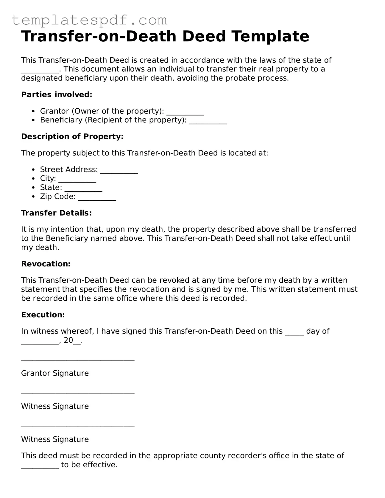 Printable Transfer-on-Death Deed Form