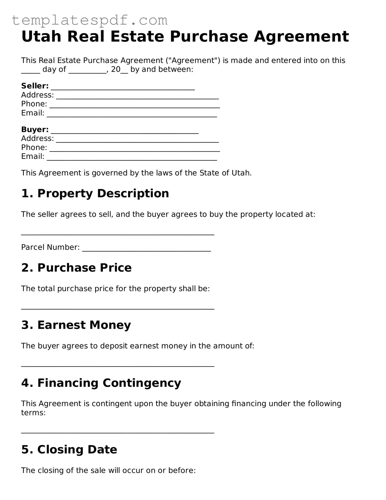 Official  Real Estate Purchase Agreement Form for Utah