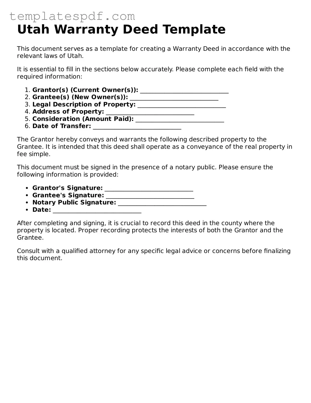Official  Deed Form for Utah