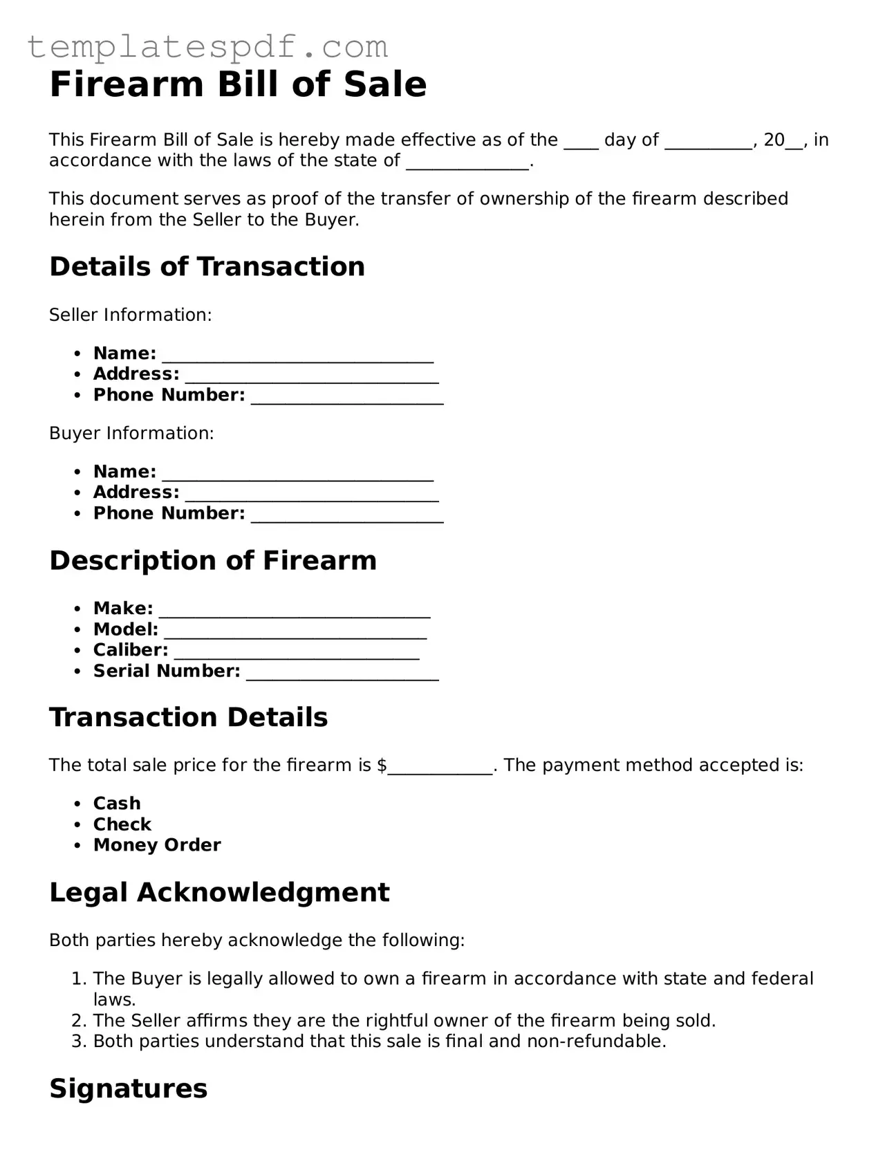Printable Firearm Bill of Sale Form