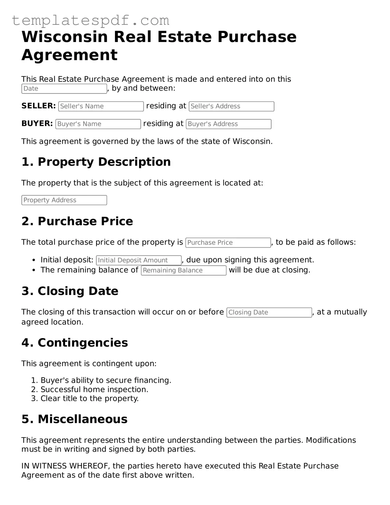 Official  Real Estate Purchase Agreement Form for Wisconsin