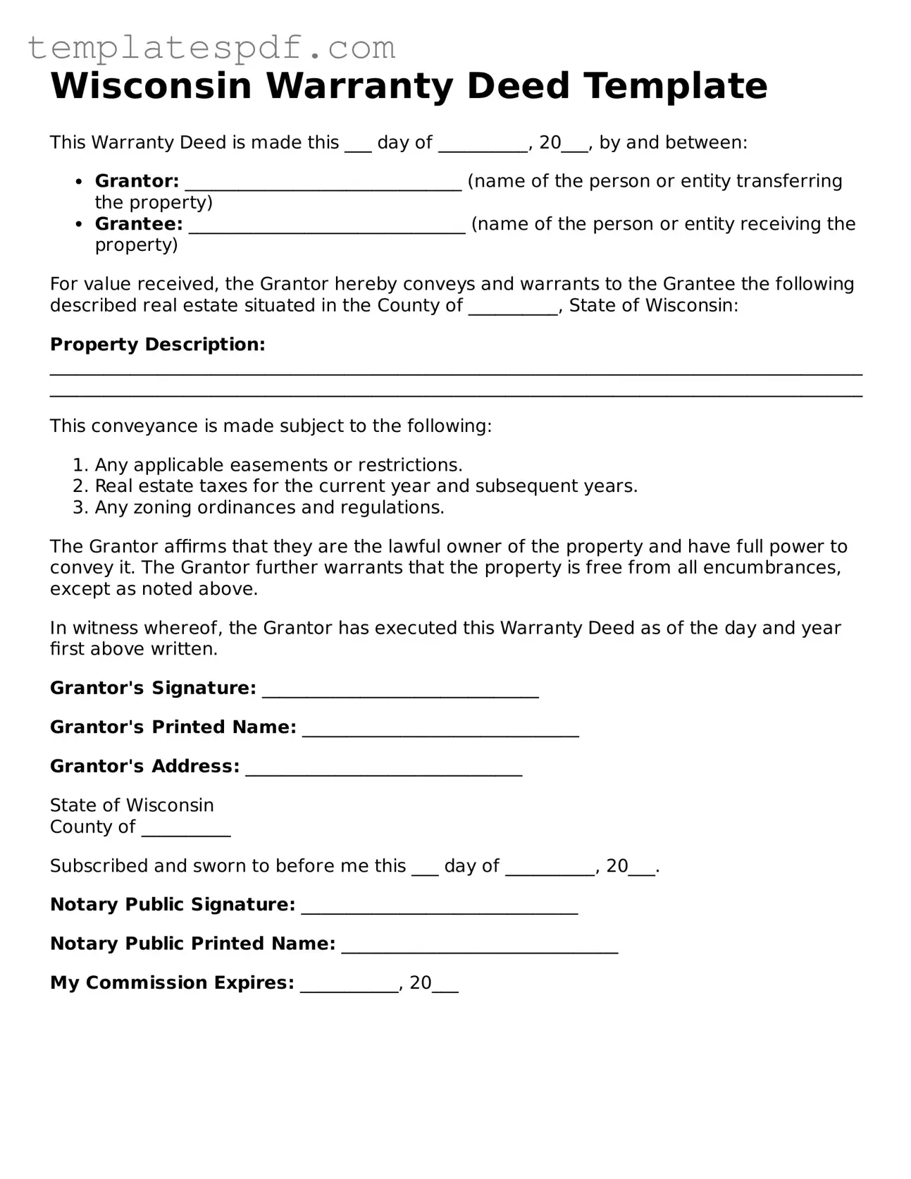 Official  Deed Form for Wisconsin