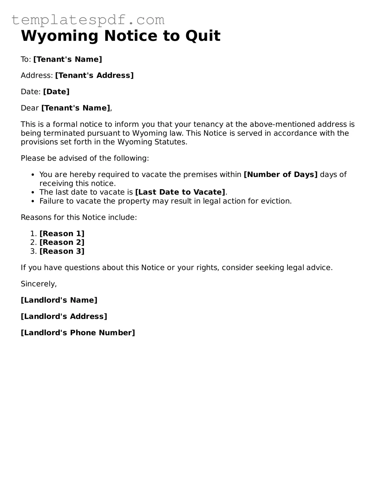 Official  Notice to Quit Form for Wyoming