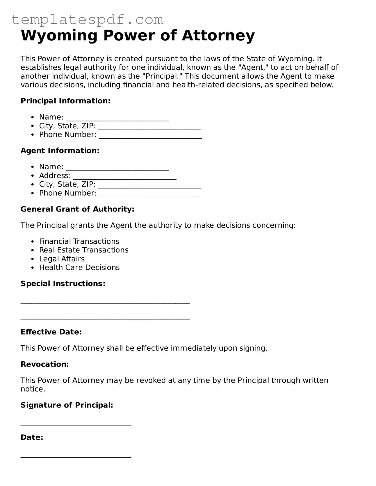 Official  Power of Attorney Form for Wyoming
