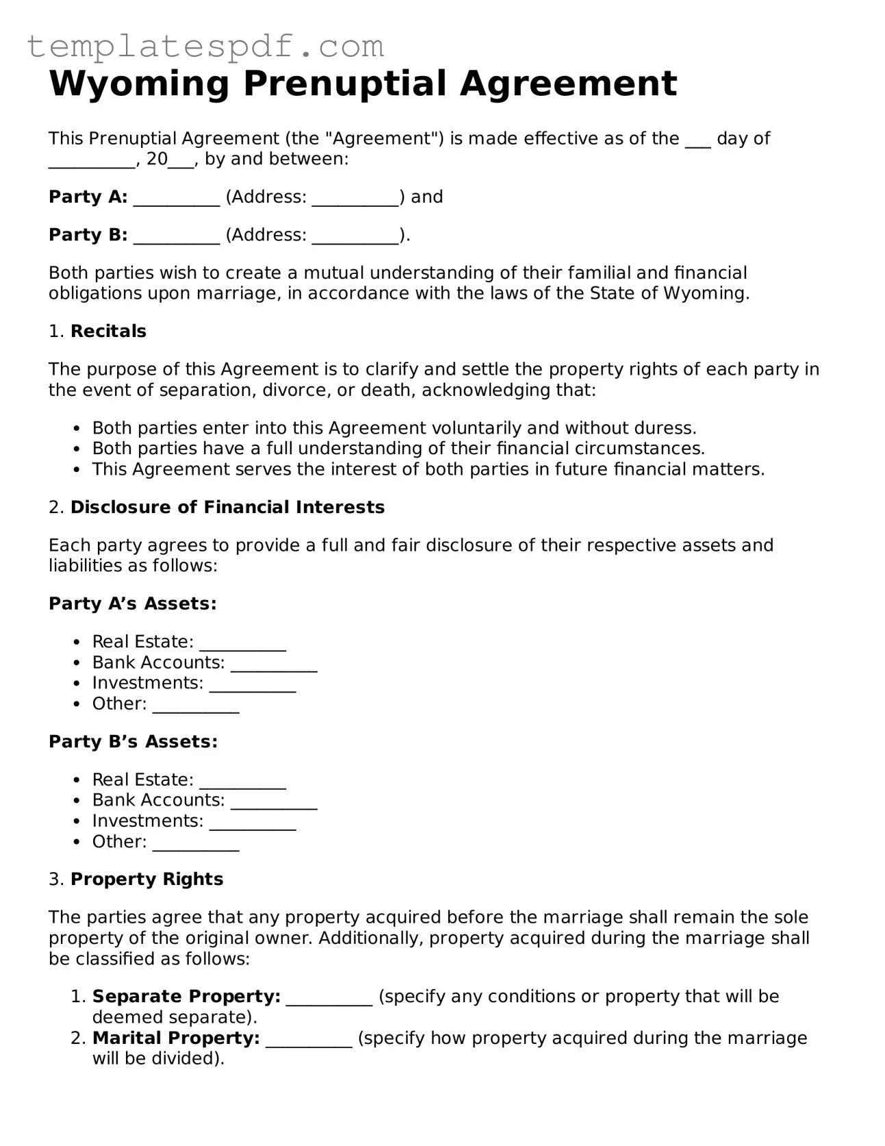 Official  Prenuptial Agreement Form for Wyoming