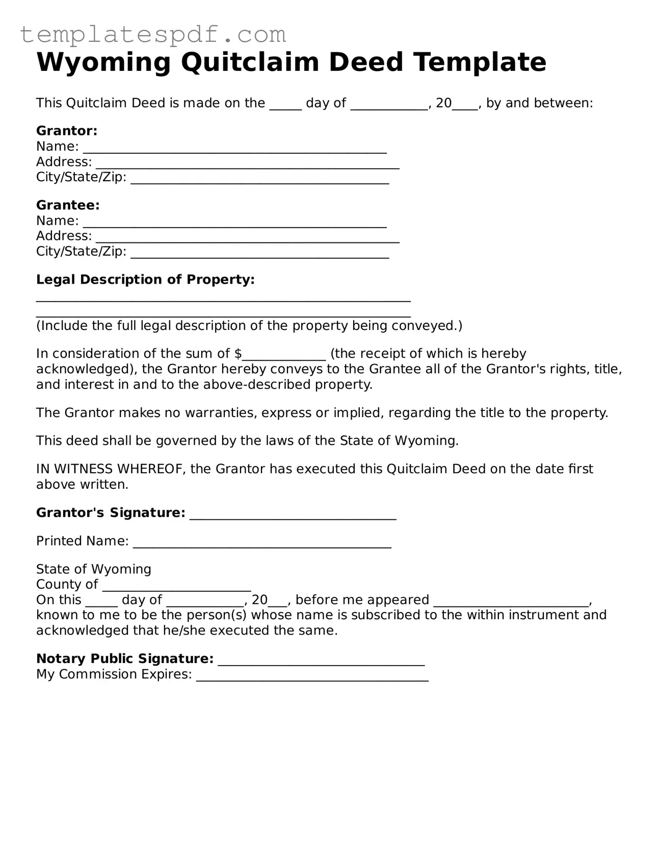 Official  Quitclaim Deed Form for Wyoming