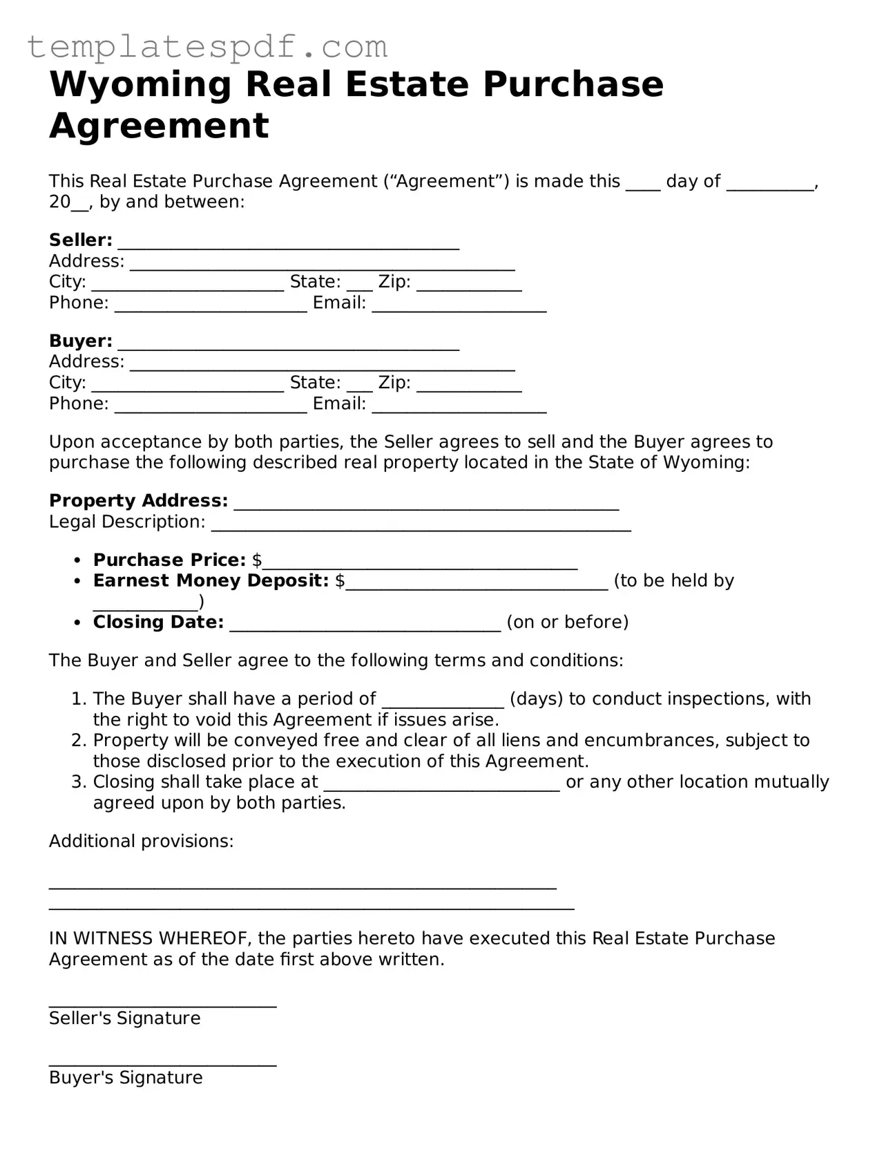 Official  Real Estate Purchase Agreement Form for Wyoming