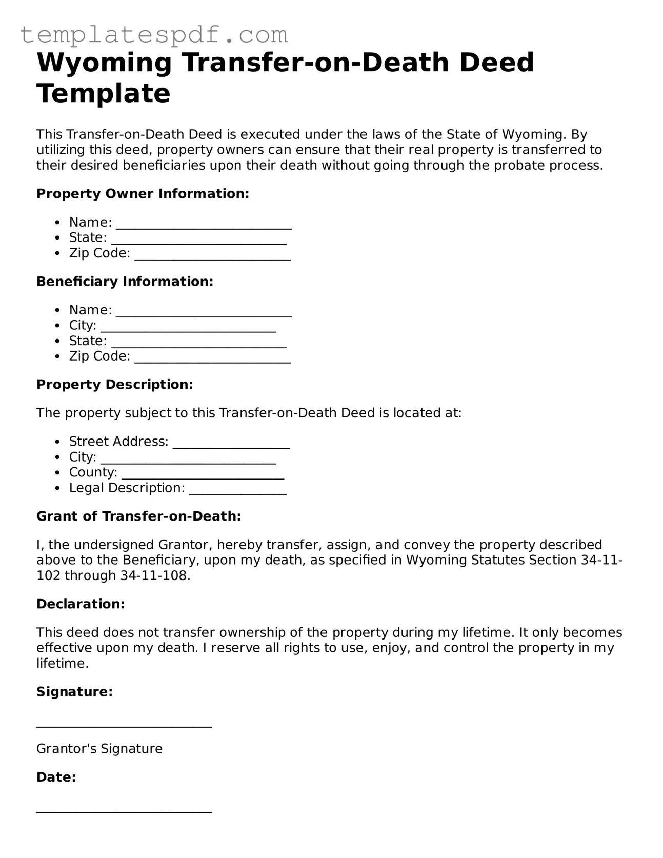 Official  Transfer-on-Death Deed Form for Wyoming