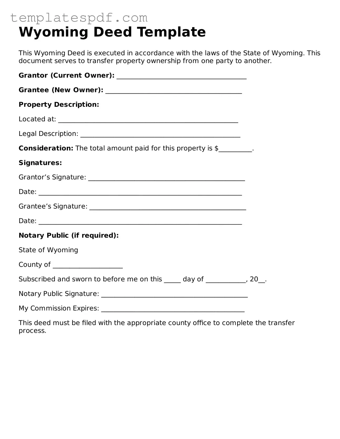 Official  Deed Form for Wyoming